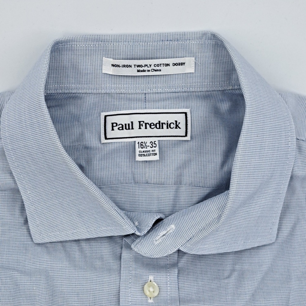 Paul Fredrick Non-Iron Dobby Dress Shirt Mens 16.5-35 Cotton Blue French Cuff - Picture 6 of 9